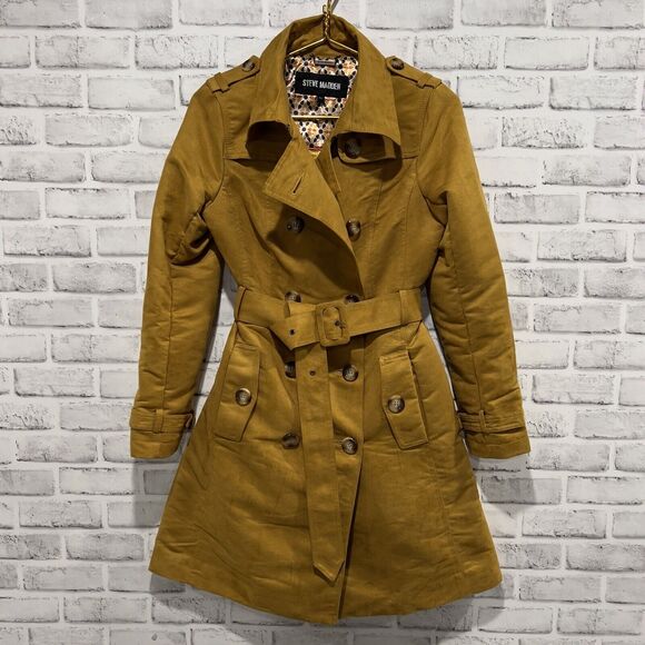Steve Madden Women SZ S Rust Brown Double Breasted Faux Suede Trench Coat lined - Picture 10 of 12